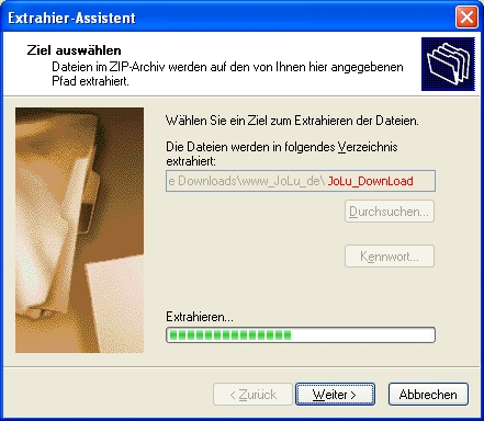 www.JoLu.de - Hilfe - Anleitungen - ZIP-Datei ... Alle extrahieren ... Bild :  ZIP-Datei_Alle_extrahieren_Assistent_C